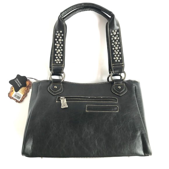 TRINITY RANCH Teal Tooled Genuine Leather Bag - Picture 4 of 15